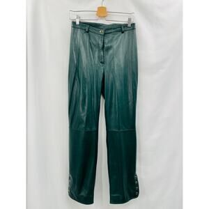 St. John 6 Green Leather button ankle straight leg Pants